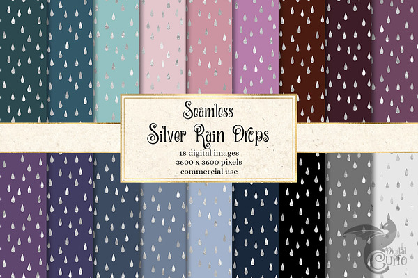 Silver Rain Drops Digital Paper