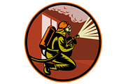 Fireman firefighter kneeling