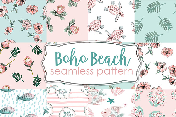 Boho beach seamless patterns