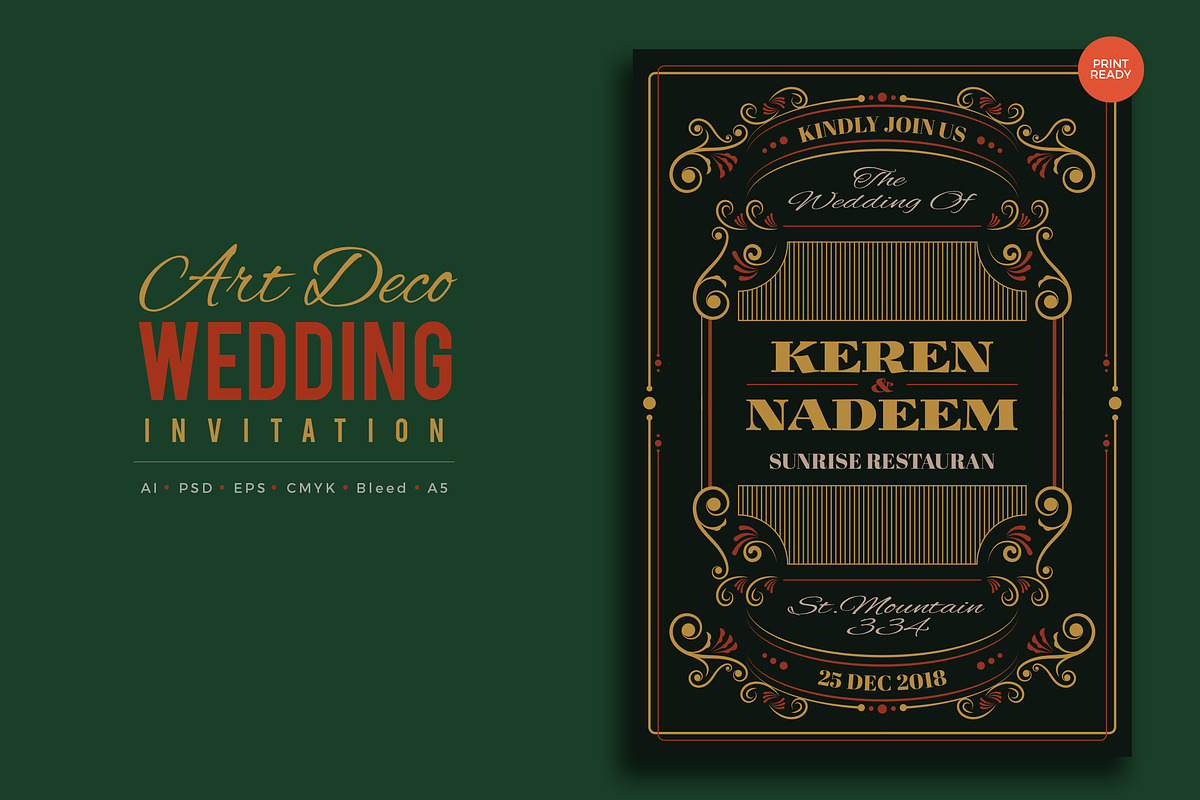 Art Deco Wedding Invitation 9 in Wedding Templates - product preview 8