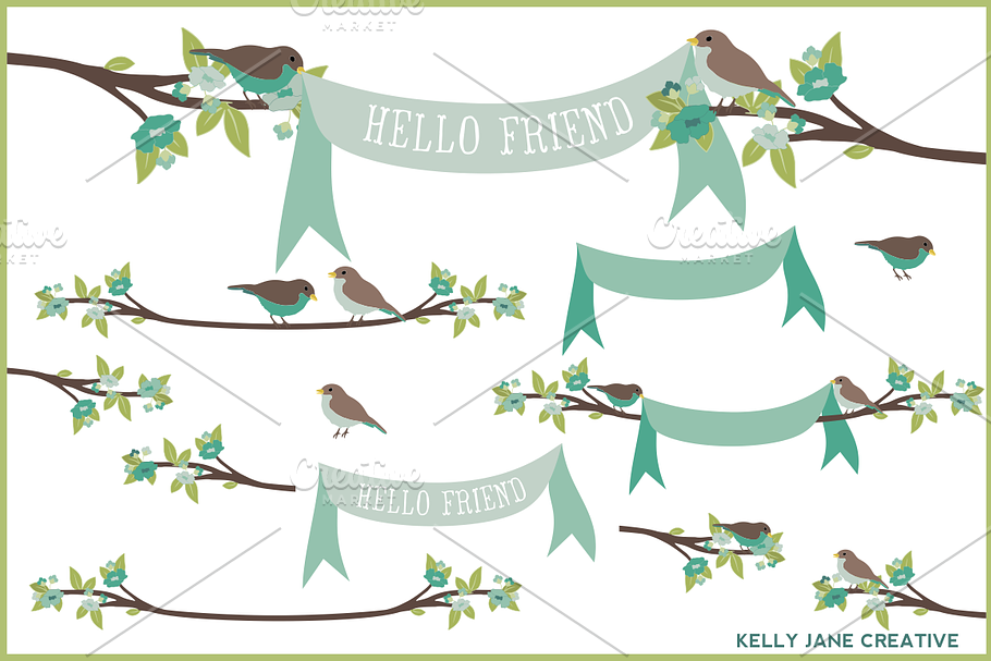Birds on Branches with Banners in Illustrations - product preview 8