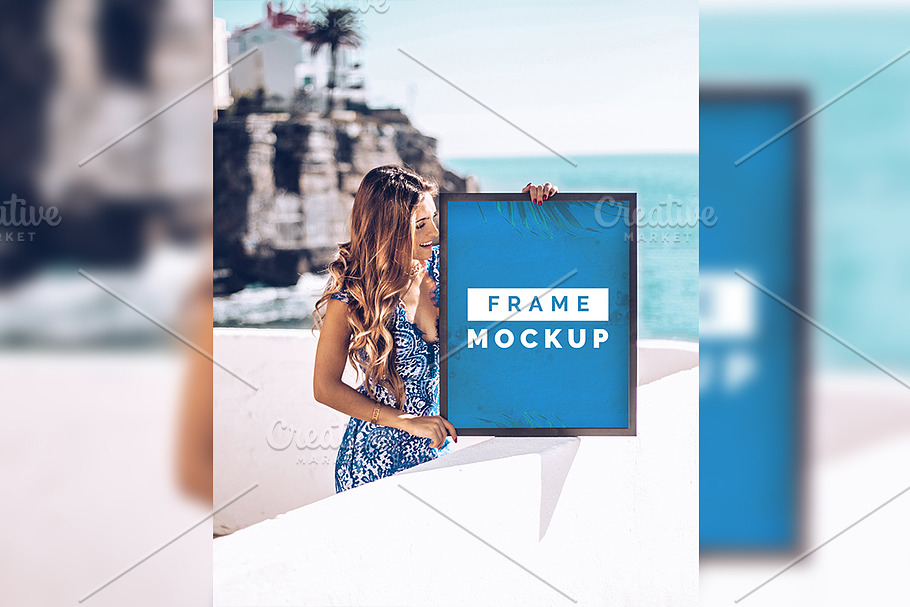Girl Holding Frame Mockup + PSD