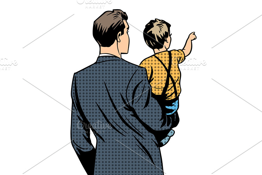 Dad son back child family in Illustrations - product preview 8
