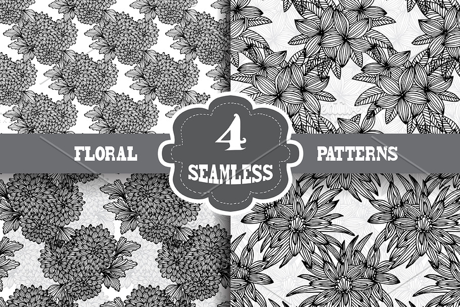 Black and White Floral Patterns(5) in Textures - product preview 8