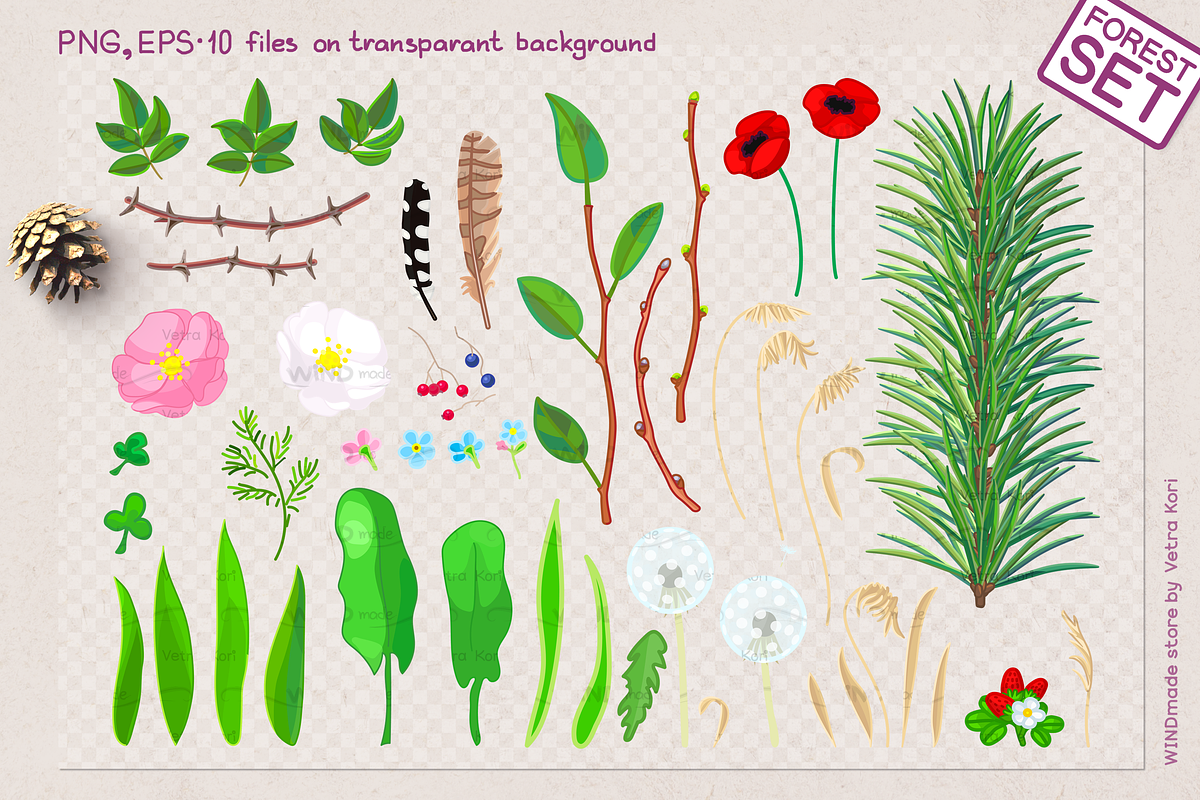 vector forest plants set in Objects - product preview 8