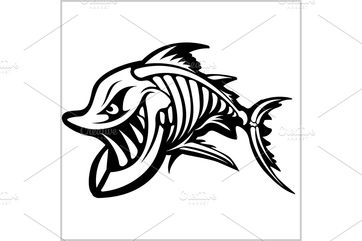 Fish skeleton on white. Vector in Illustrations - product preview 8