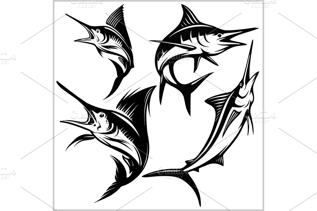 Set of vector blue marlin fish in Illustrations - product preview 8
