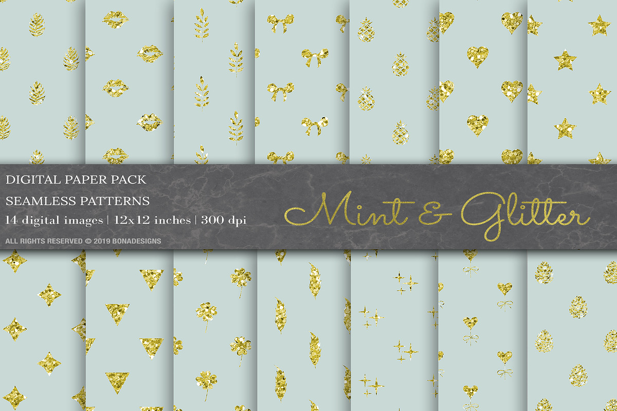 Mint Glitter Digital Papers in Patterns - product preview 8
