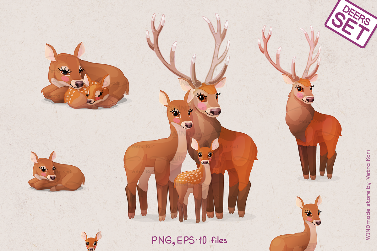 vector Deers family in Illustrations - product preview 8