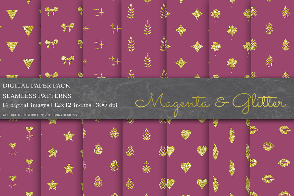 Magenta Glitter Digital Papers in Patterns - product preview 8