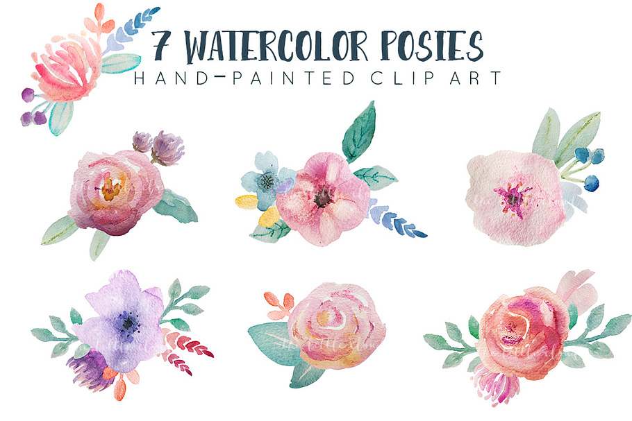 Watercolor floral bunches in Illustrations - product preview 8