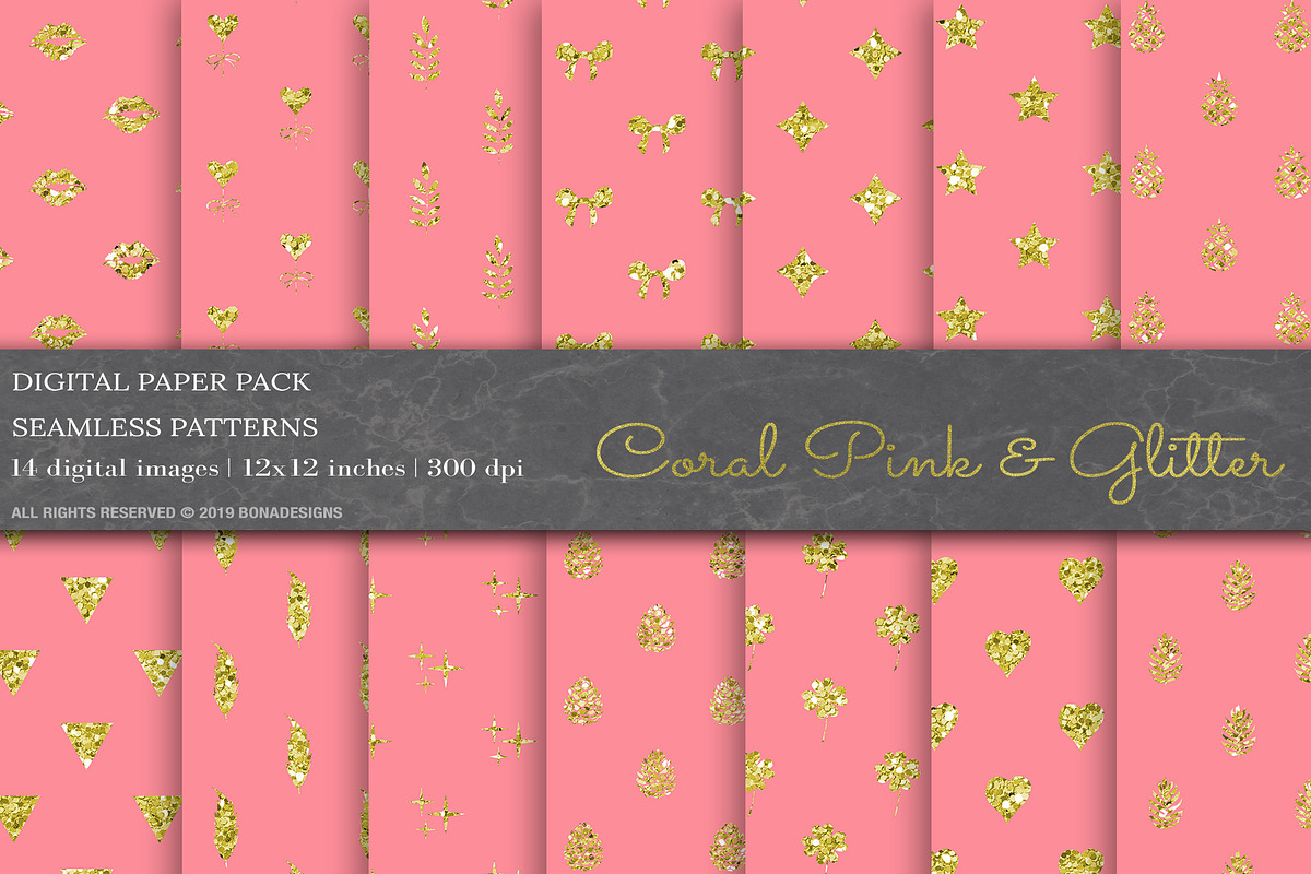 Coral Pink Digital Papers in Patterns - product preview 8
