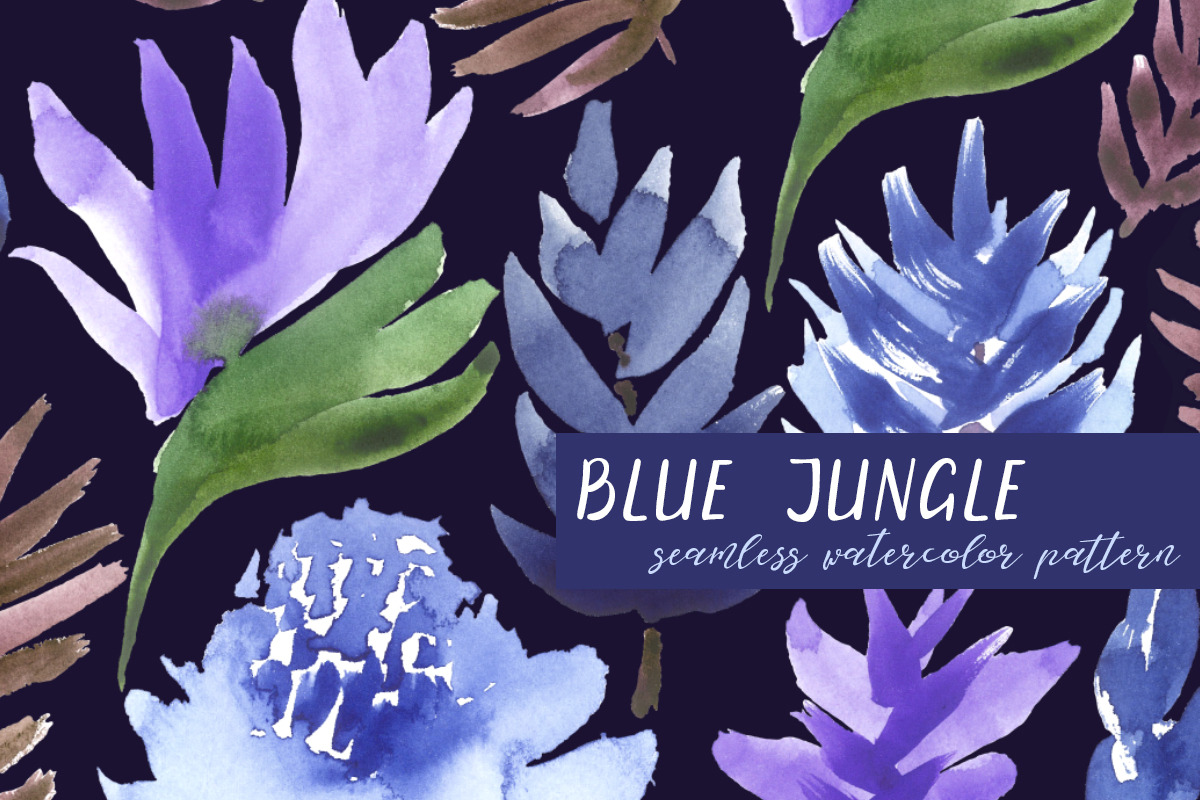Blue Jungle. Watercolor pattern. in Patterns - product preview 8