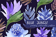Blue Jungle. Watercolor pattern.