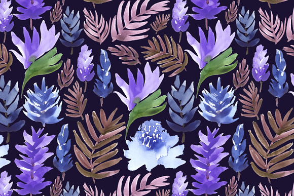 Blue Jungle. Watercolor pattern. in Patterns - product preview 1