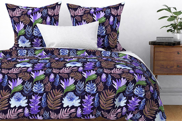 Blue Jungle. Watercolor pattern. in Patterns - product preview 3