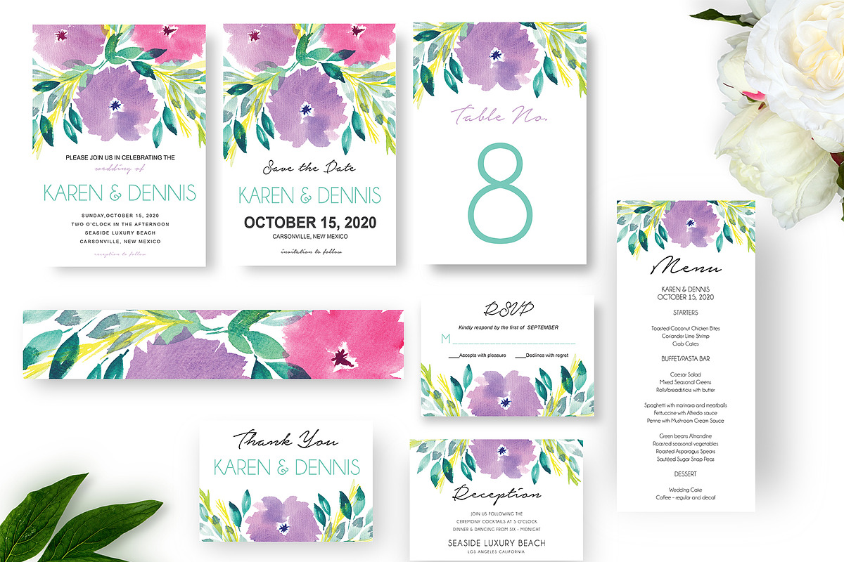 Flowers Wedding Invitation Set in Stationery Templates - product preview 8