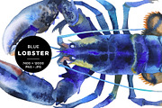 Blue Lobster Watercolor Illustration