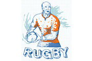 Rugby player running and passing bal
