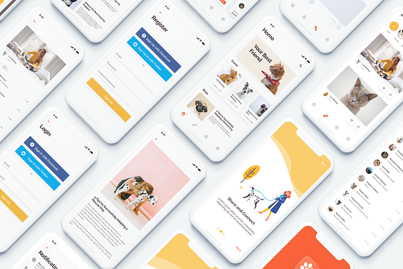 Social Pets App UI Kits in UI Kits and Libraries - product preview 7