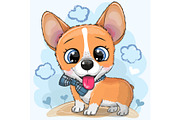 Cartoon Dog Corgi with a bowtie