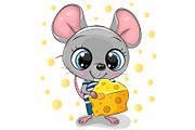 Cute Cartoon Mouse with cheese