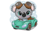Cartoon Koala boy on a Green car