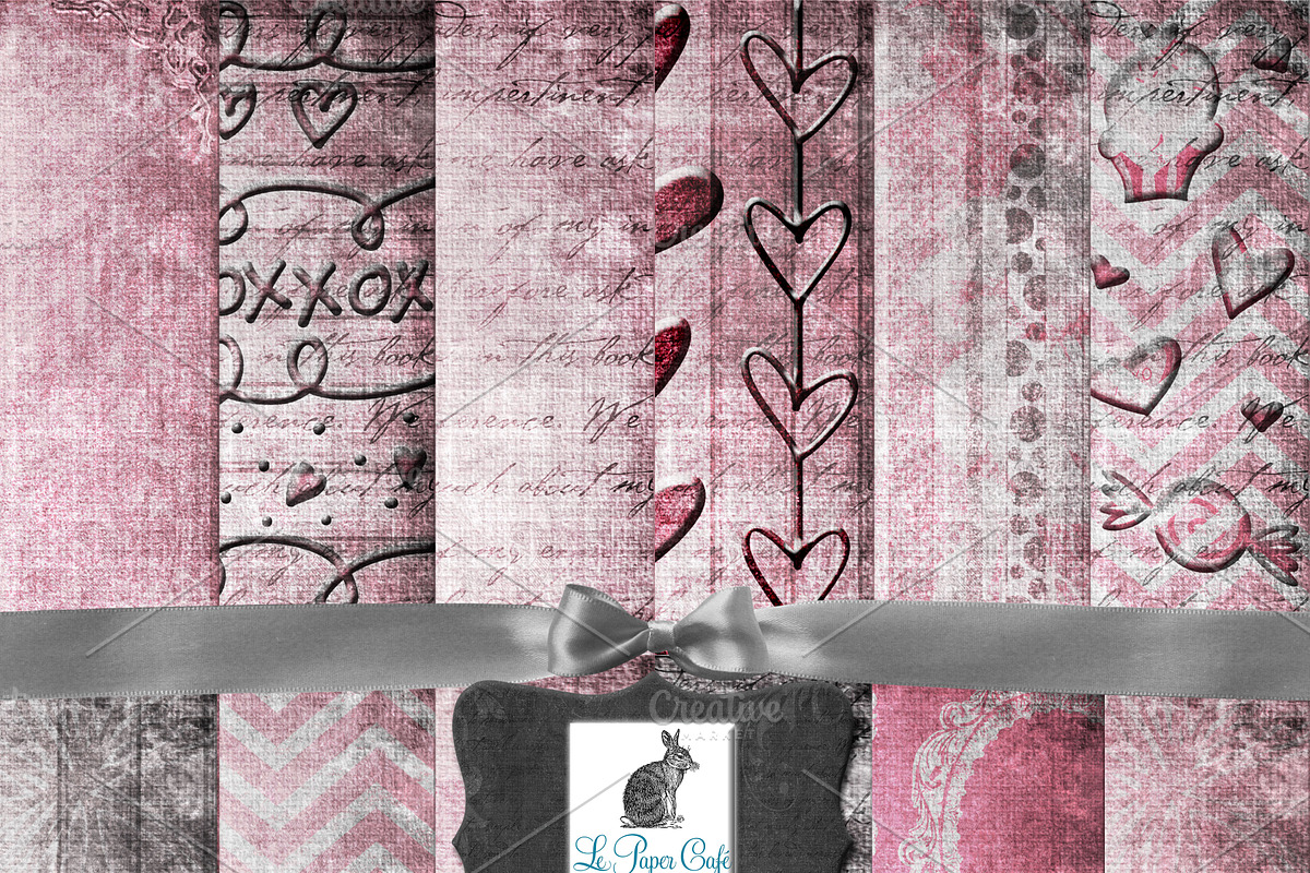 Shabby Pink Valentine Digital Paper in Patterns - product preview 8