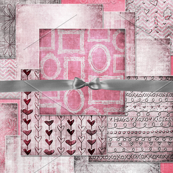 Shabby Pink Valentine Digital Paper in Patterns - product preview 1