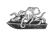 Octopus on jetski water bike sketch