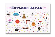 Travel to Japan vector icons set