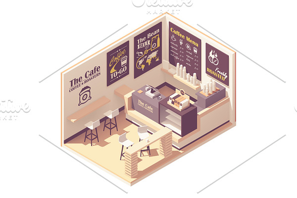 Vector isometric small coffeehouse