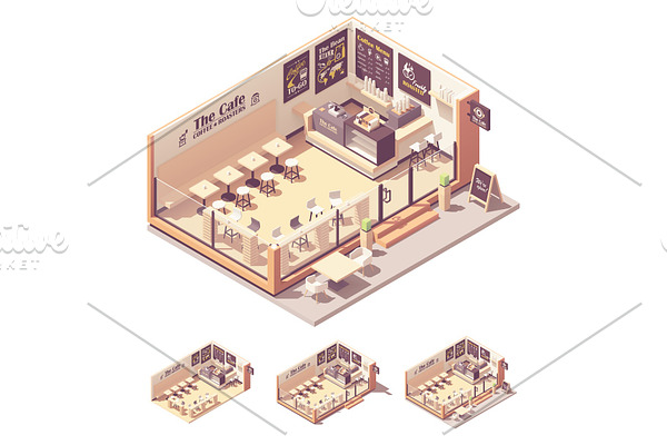 Isometric coffee shop or coffeehouse