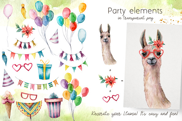 Llamas: cacti party. Watercolor in Illustrations - product preview 5