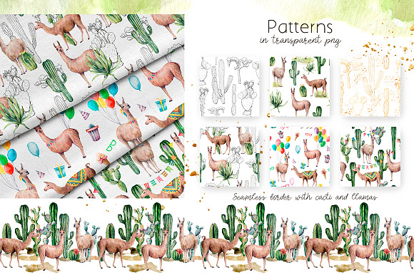Llamas: cacti party. Watercolor in Illustrations - product preview 8