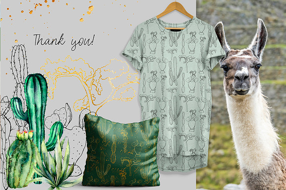 Llamas: cacti party. Watercolor in Illustrations - product preview 10