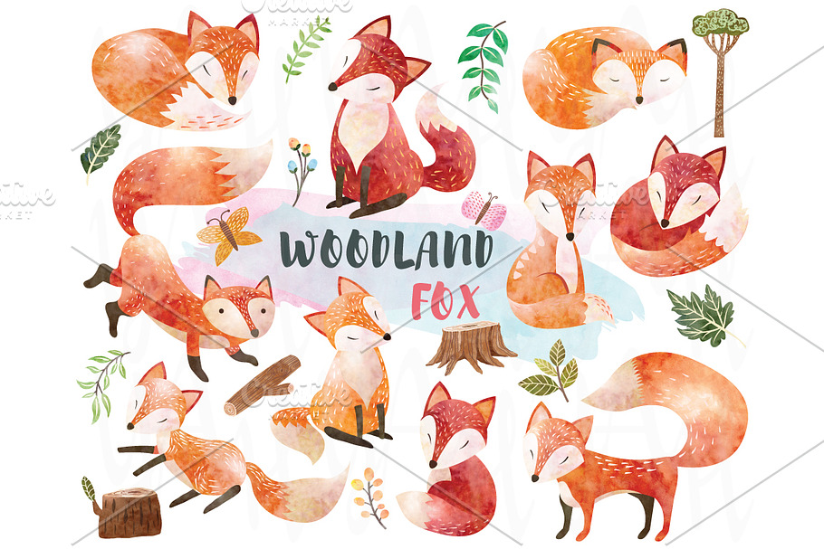 Watercolor Woodland Animal Fox