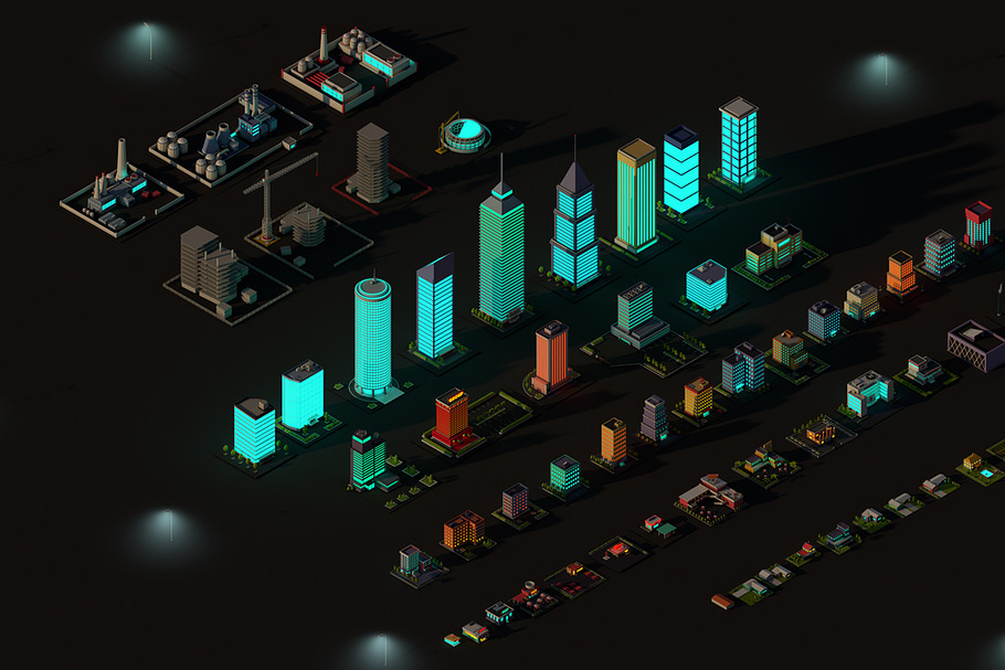 Cartoon Low Poly Night City Pack in Architecture - product preview 8
