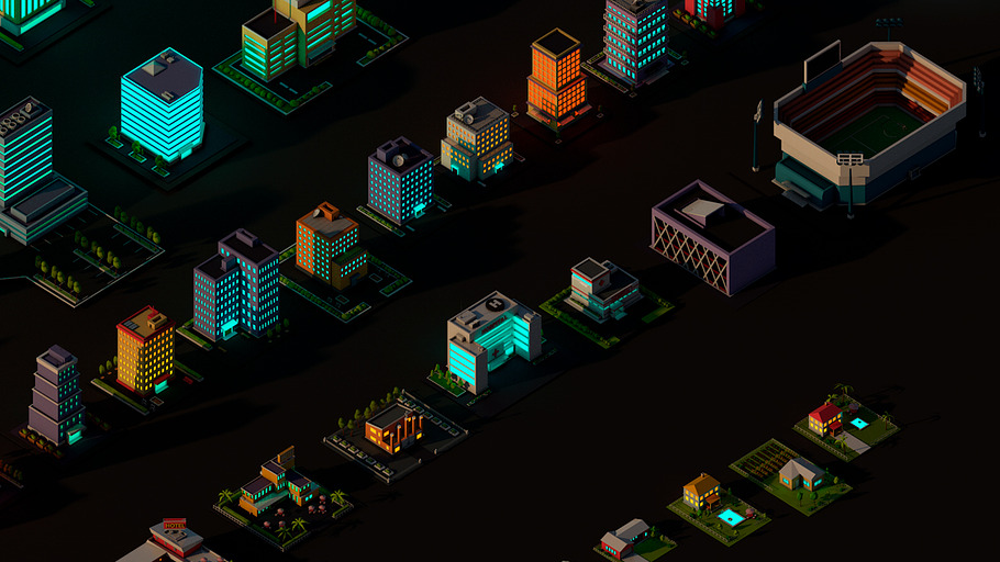 Cartoon Low Poly Night City Pack in Architecture - product preview 3