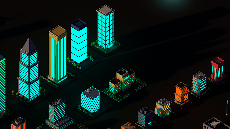 Cartoon Low Poly Night City Pack in Architecture - product preview 4