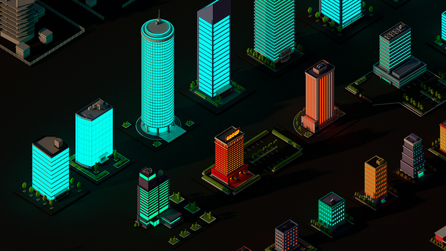 Cartoon Low Poly Night City Pack in Architecture - product preview 5