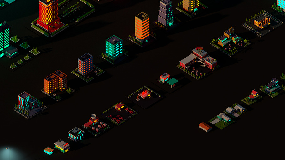 Cartoon Low Poly Night City Pack in Architecture - product preview 6