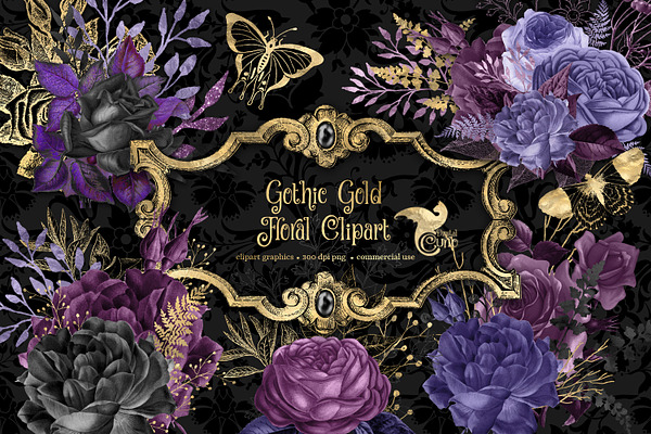 Gothic Gold Floral Clipart