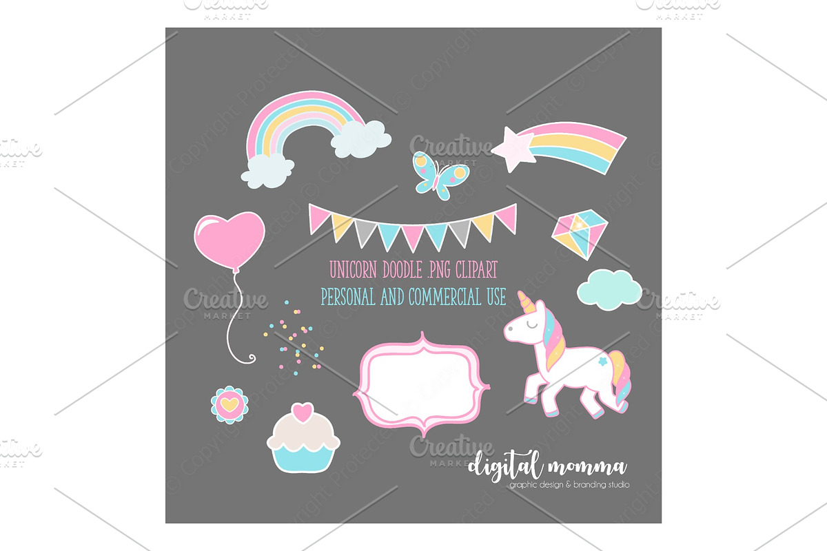 Magical Unicorn Doodle Clipart in Illustrations - product preview 8