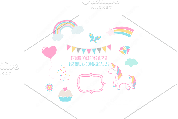 Magical Unicorn Doodle Clipart in Illustrations - product preview 1