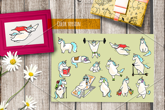 Cute unicorns. Hand drawn set in Objects - product preview 2