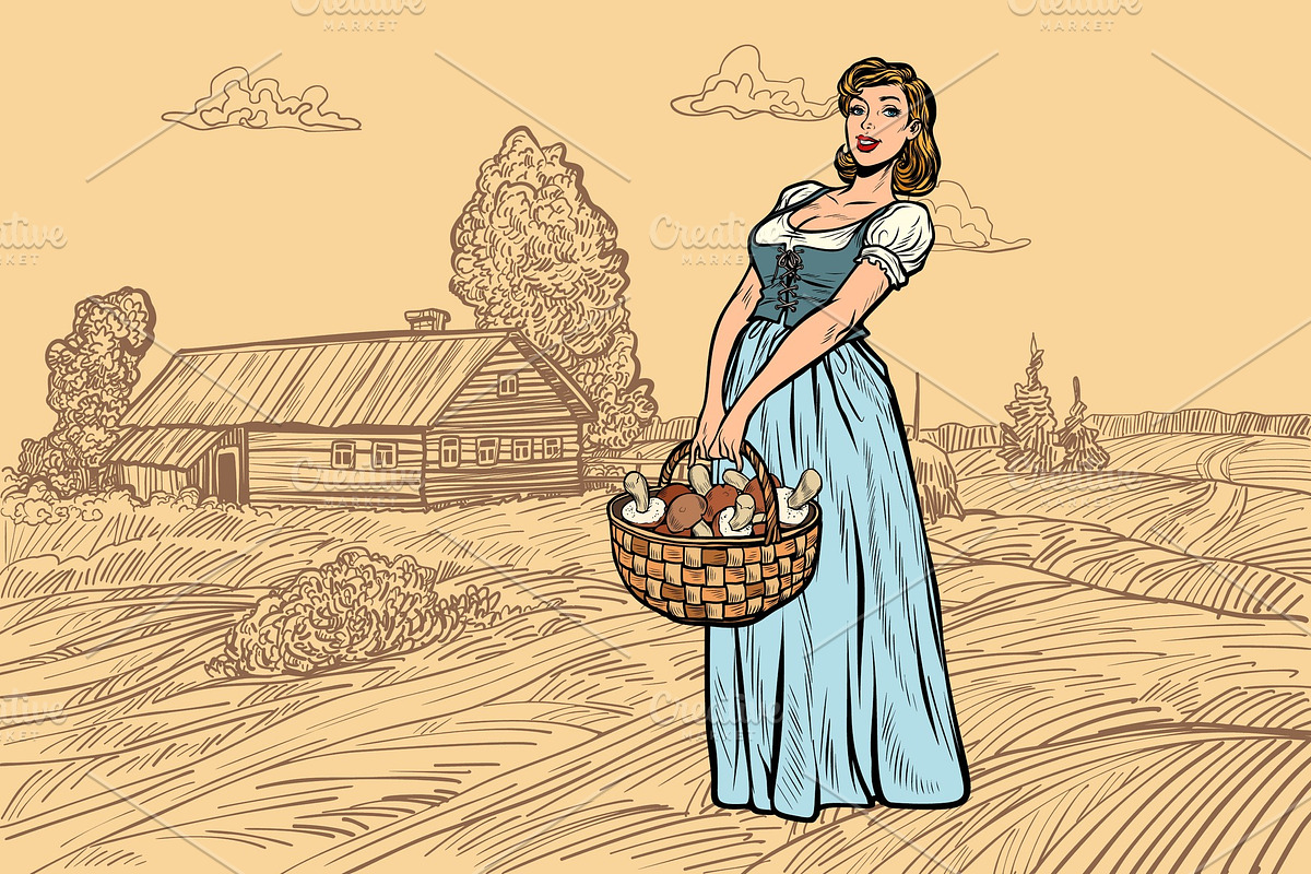 village woman with a basket of in Illustrations - product preview 8