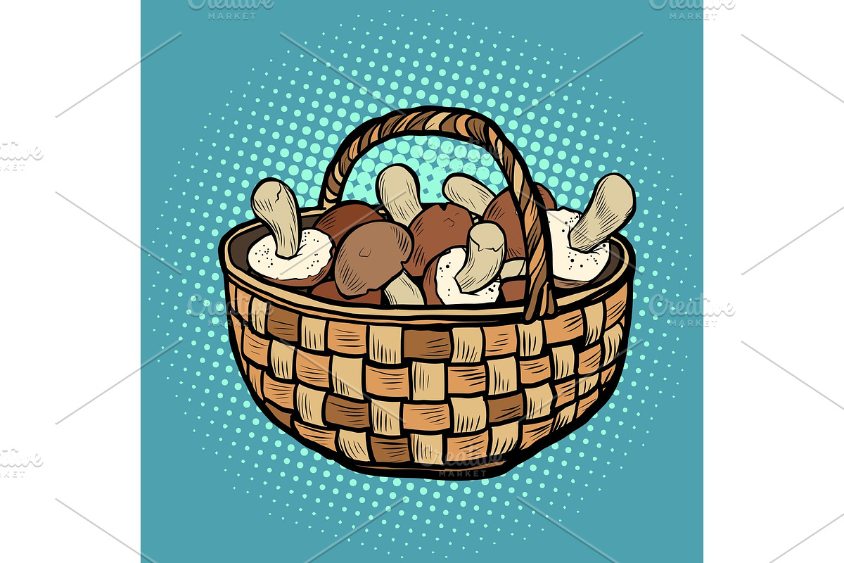 basket with mushrooms in Illustrations - product preview 8