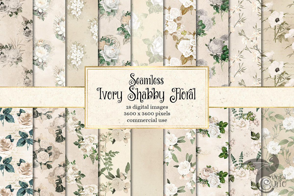 Ivory Shabby Floral Digital Paper in Textures - product preview 8