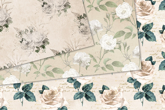 Ivory Shabby Floral Digital Paper in Textures - product preview 1